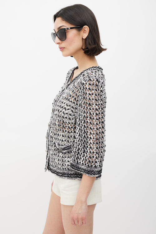 Chanel Spring 2007 Black & White CC Mesh Cropped Jacket