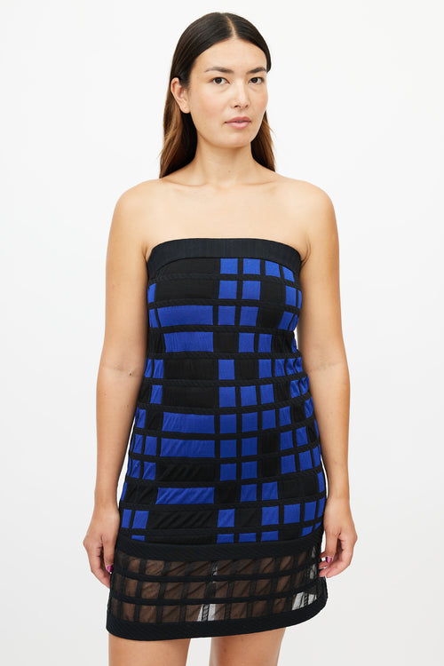 Chanel Spring 2013 Black & Blue Checked Strapless Dress