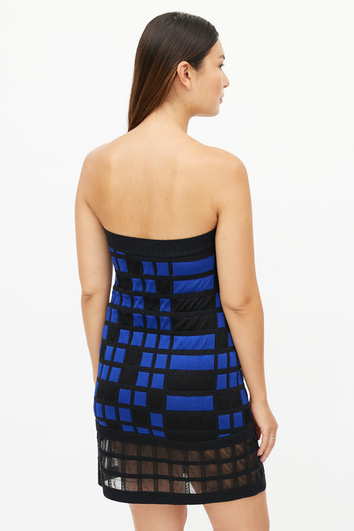 Chanel Spring 2013 Black & Blue Checked Strapless Dress