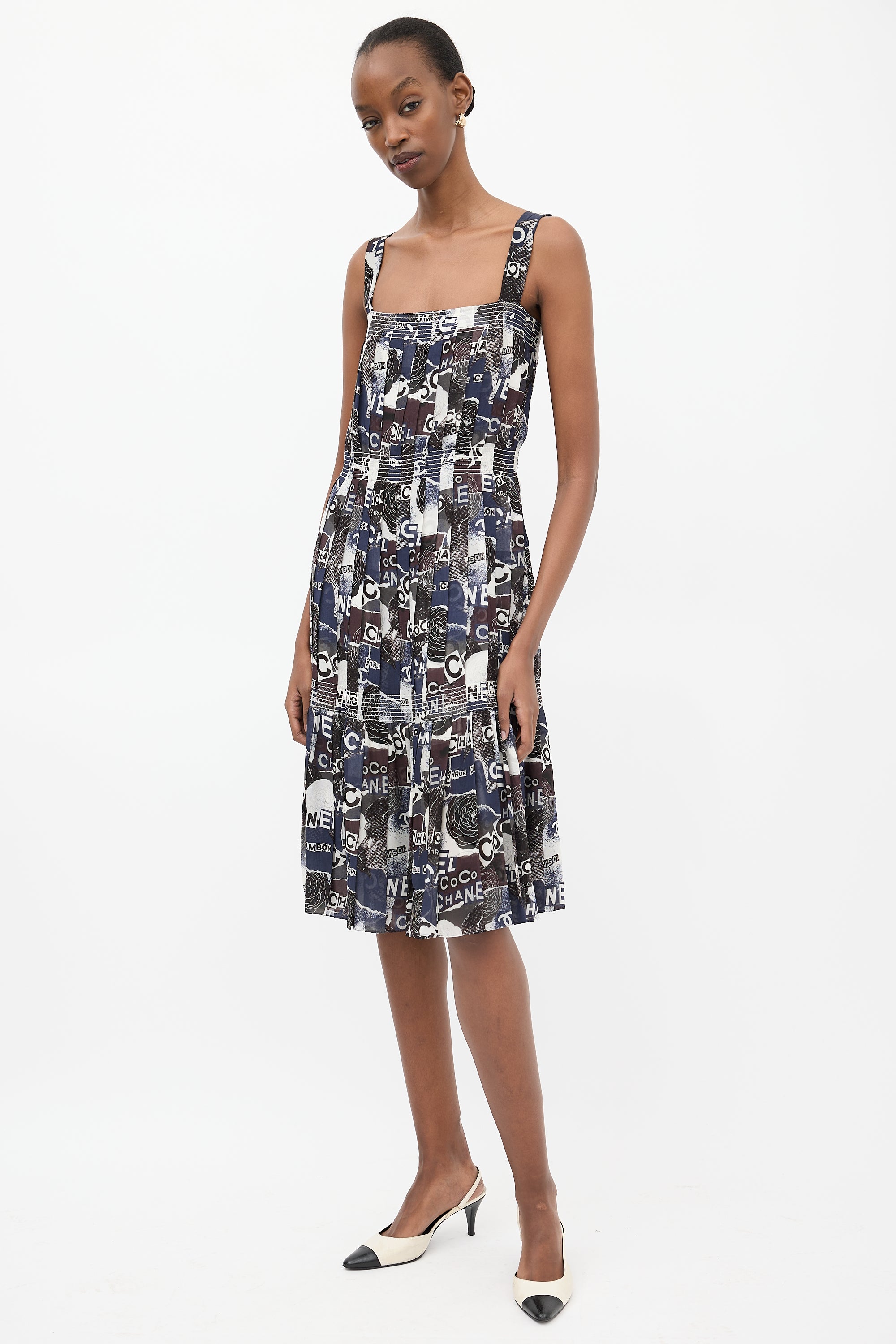 Chanel Spring 2020 Navy & Brown Silk Dress