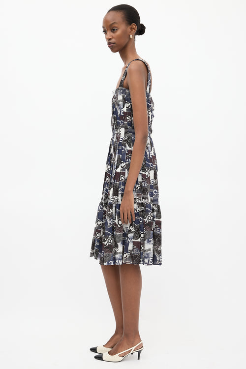 Chanel Spring 2020 Navy & Brown Silk Dress