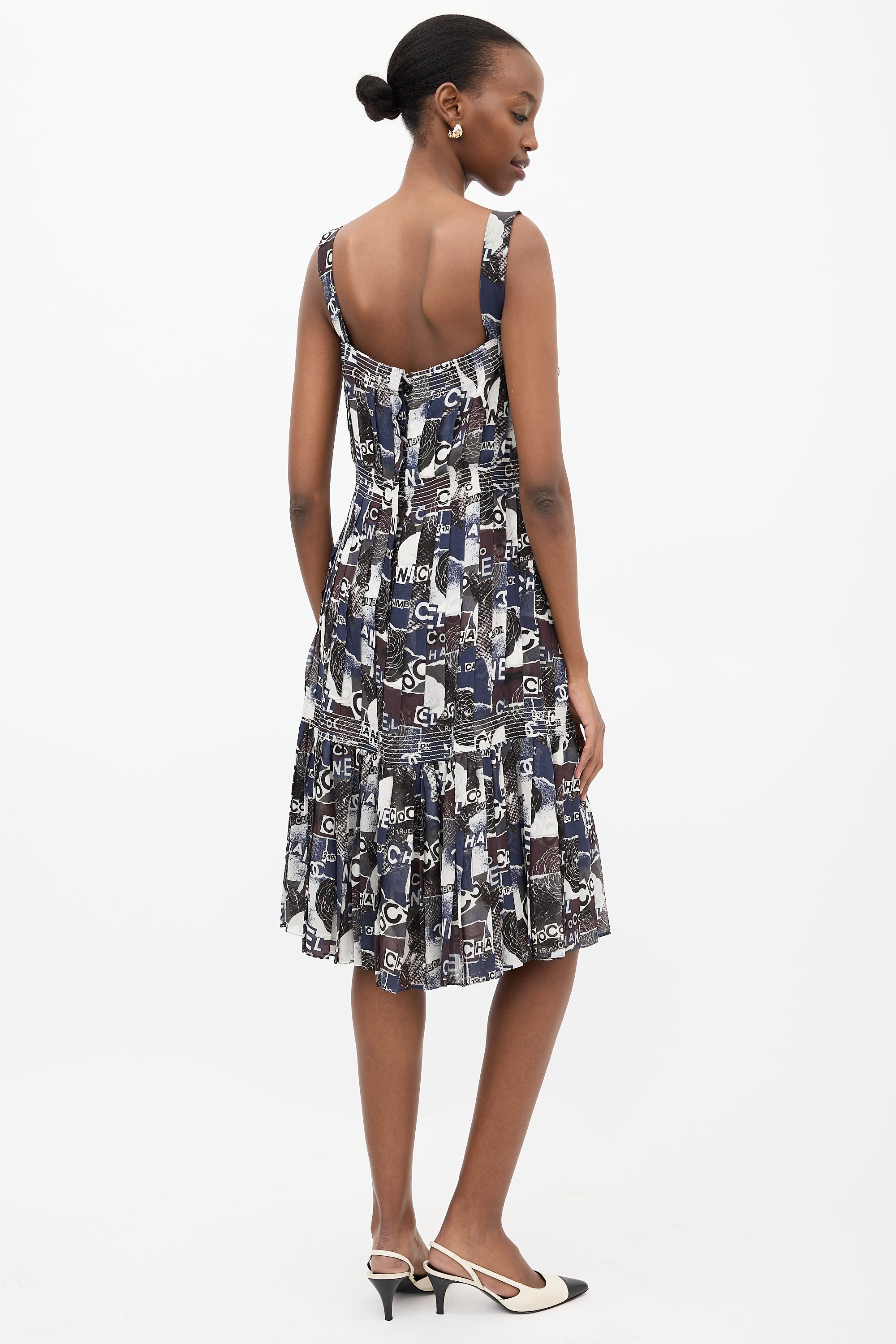 Chanel Spring 2020 Navy & Brown Silk Dress