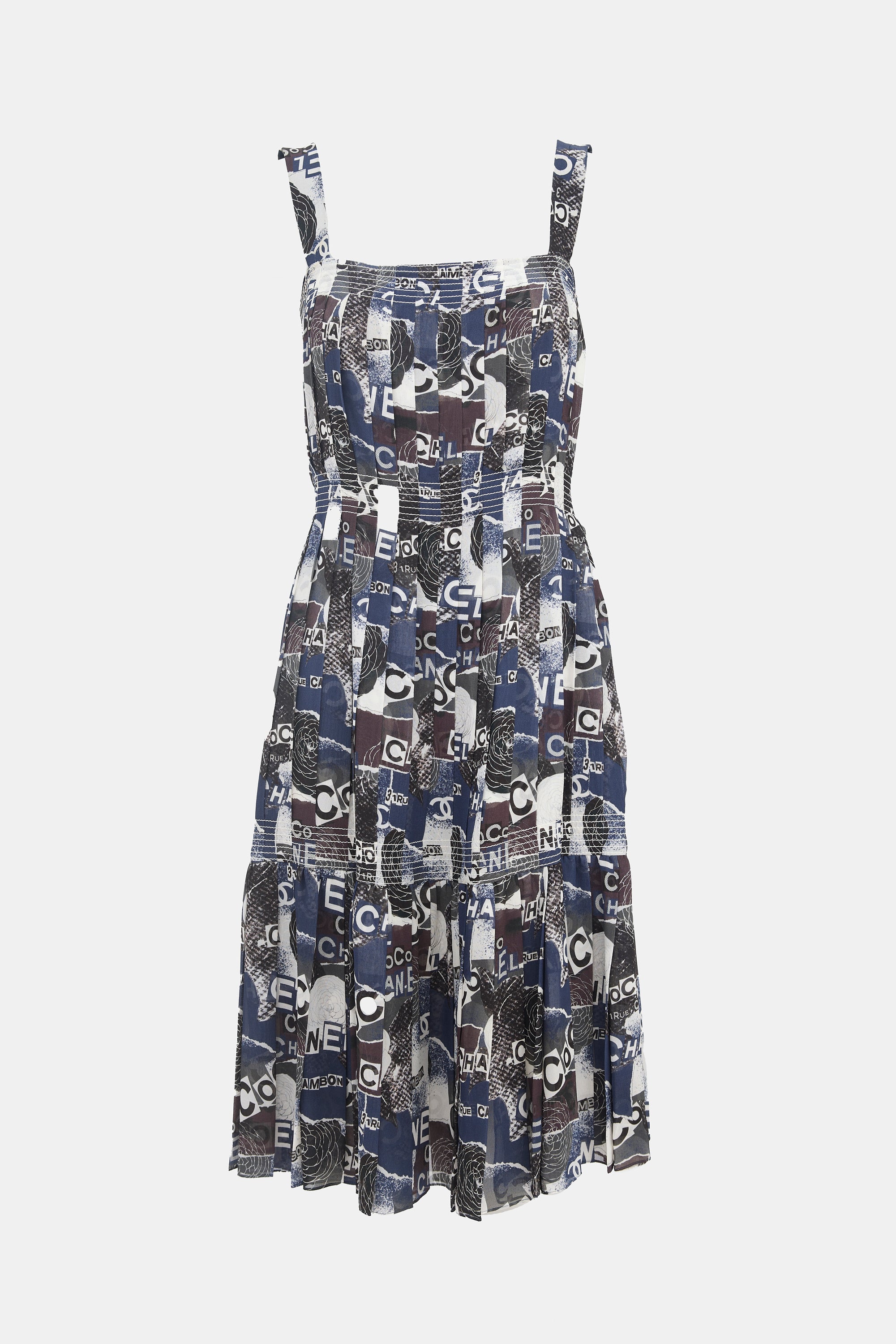 Chanel Spring 2020 Navy & Brown Silk Dress