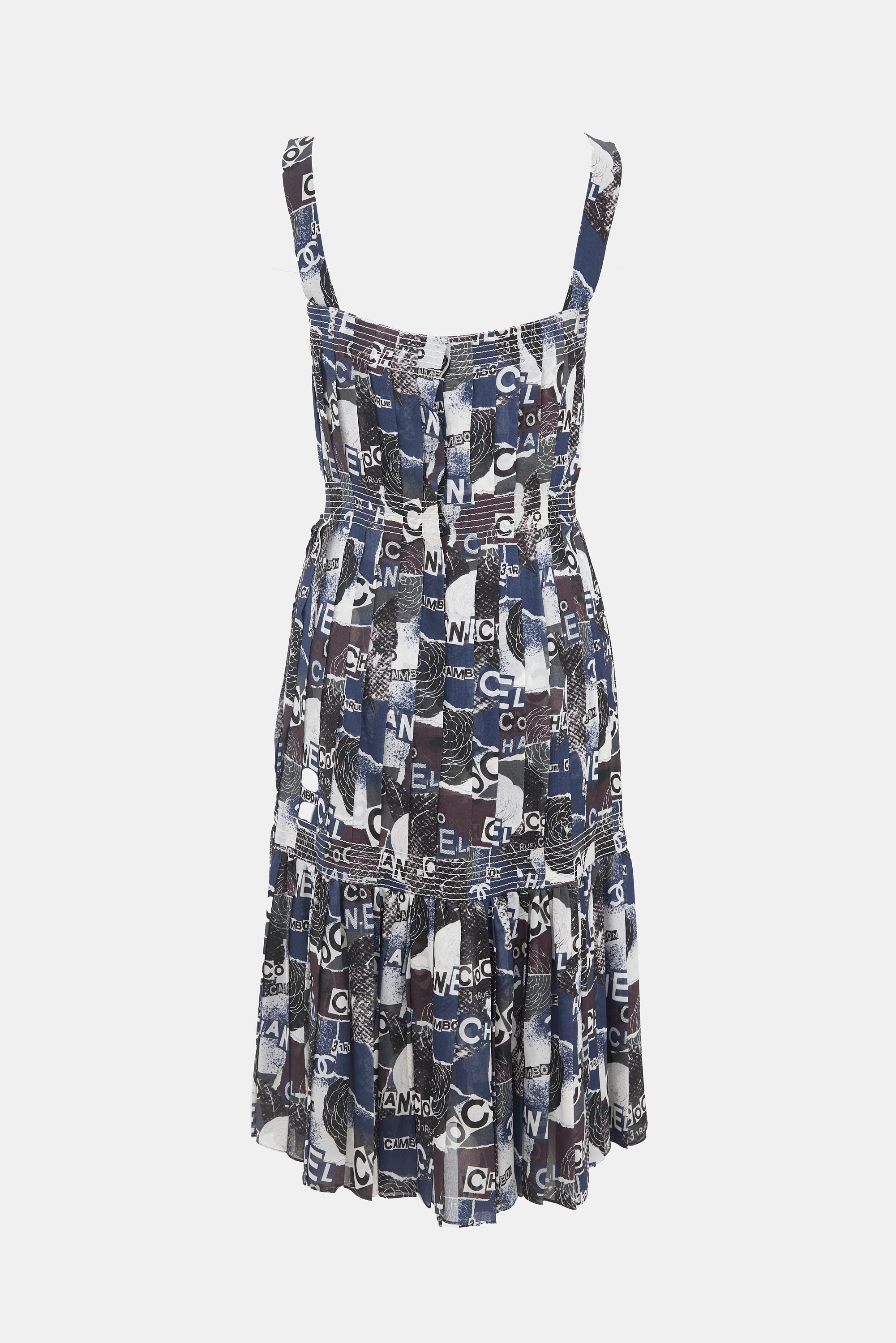 Chanel Spring 2020 Navy & Brown Silk Dress