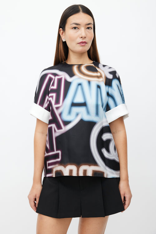 Chanel Spring 2021 Black & Multi Neon Print Top