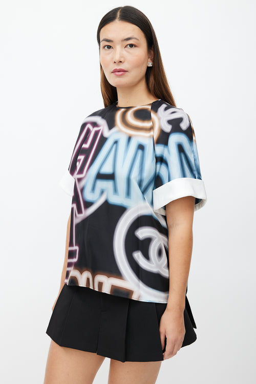Chanel Spring 2021 Black & Multi Neon Print Top
