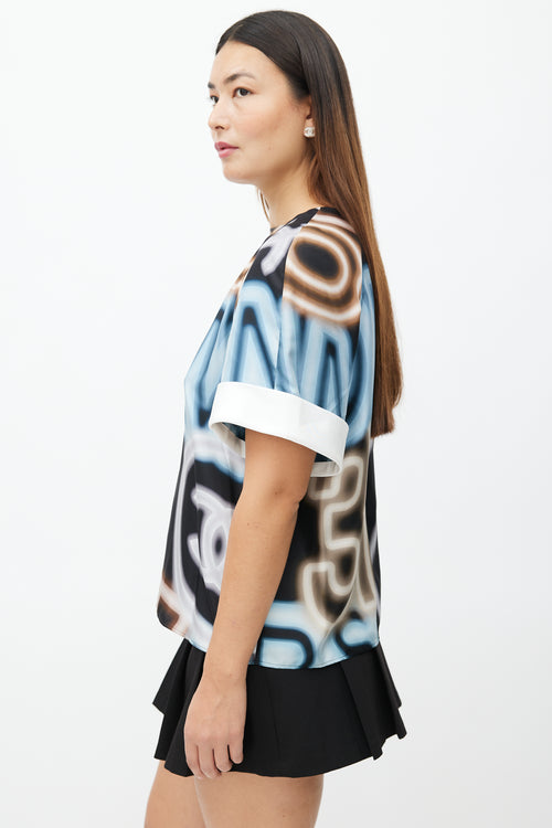 Chanel Spring 2021 Black & Multi Neon Print Top