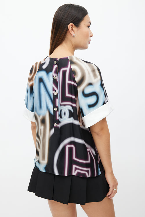 Chanel Spring 2021 Black & Multi Neon Print Top