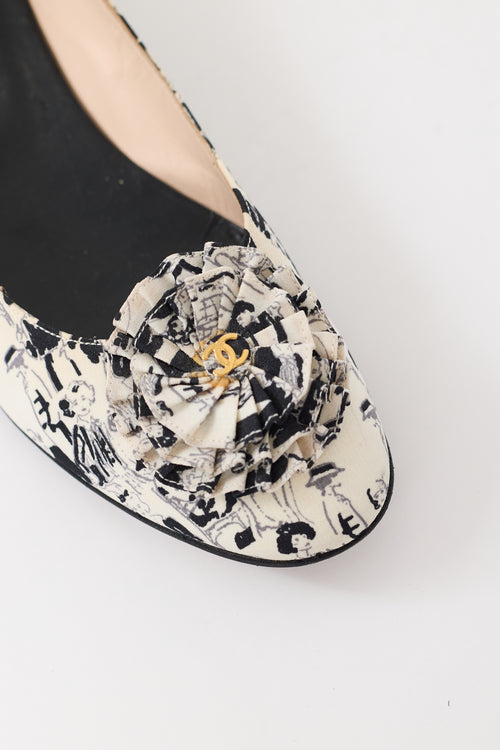 Chanel Spring 2003 White & Black Printed CC Ballet Flat
