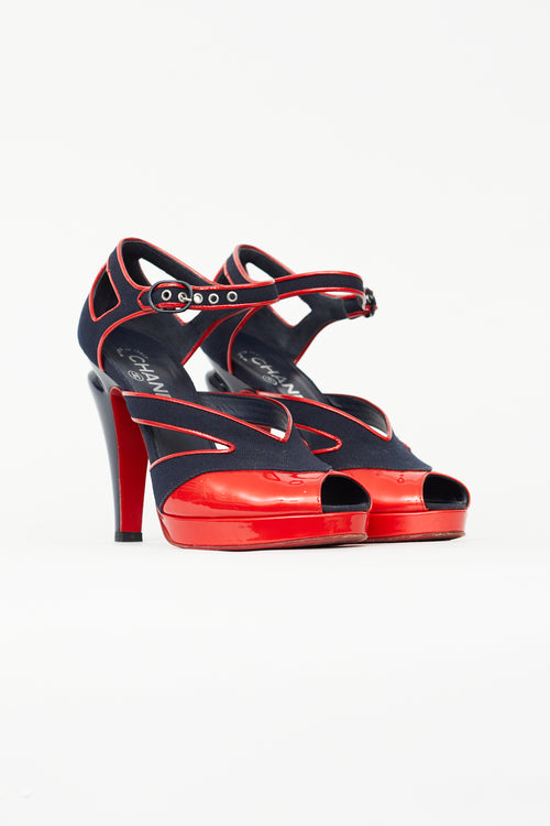 Chanel Spring 2008 Navy & Red Open Toe Heel
