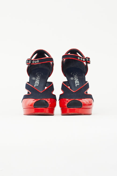 Chanel Spring 2008 Navy & Red Open Toe Heel