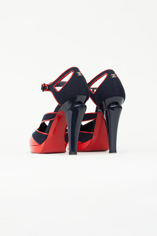 Chanel Spring 2008 Navy & Red Open Toe Heel
