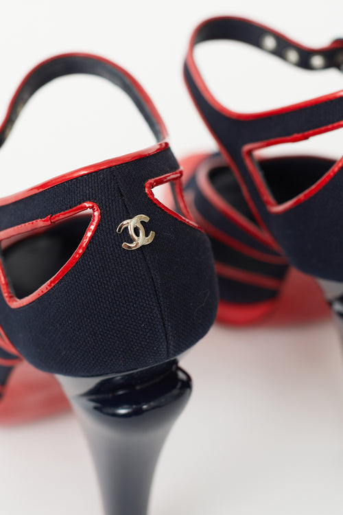 Chanel Spring 2008 Navy & Red Open Toe Heel