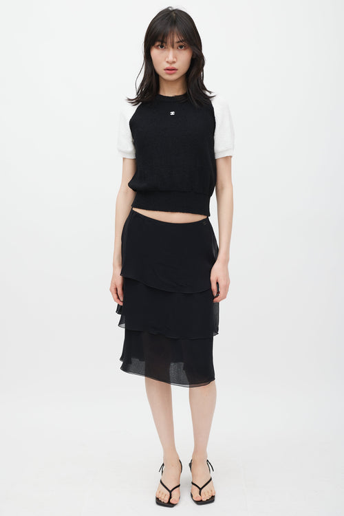 Chanel Transition 2000 Black Silk Ruffle CC Skirt