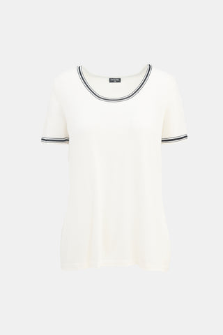 Chanel White & Black Striped Logo Top