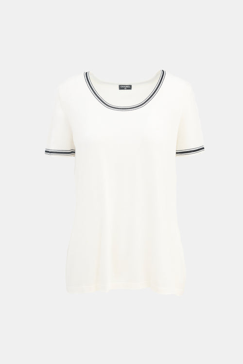 Chanel White & Black Striped Logo Top