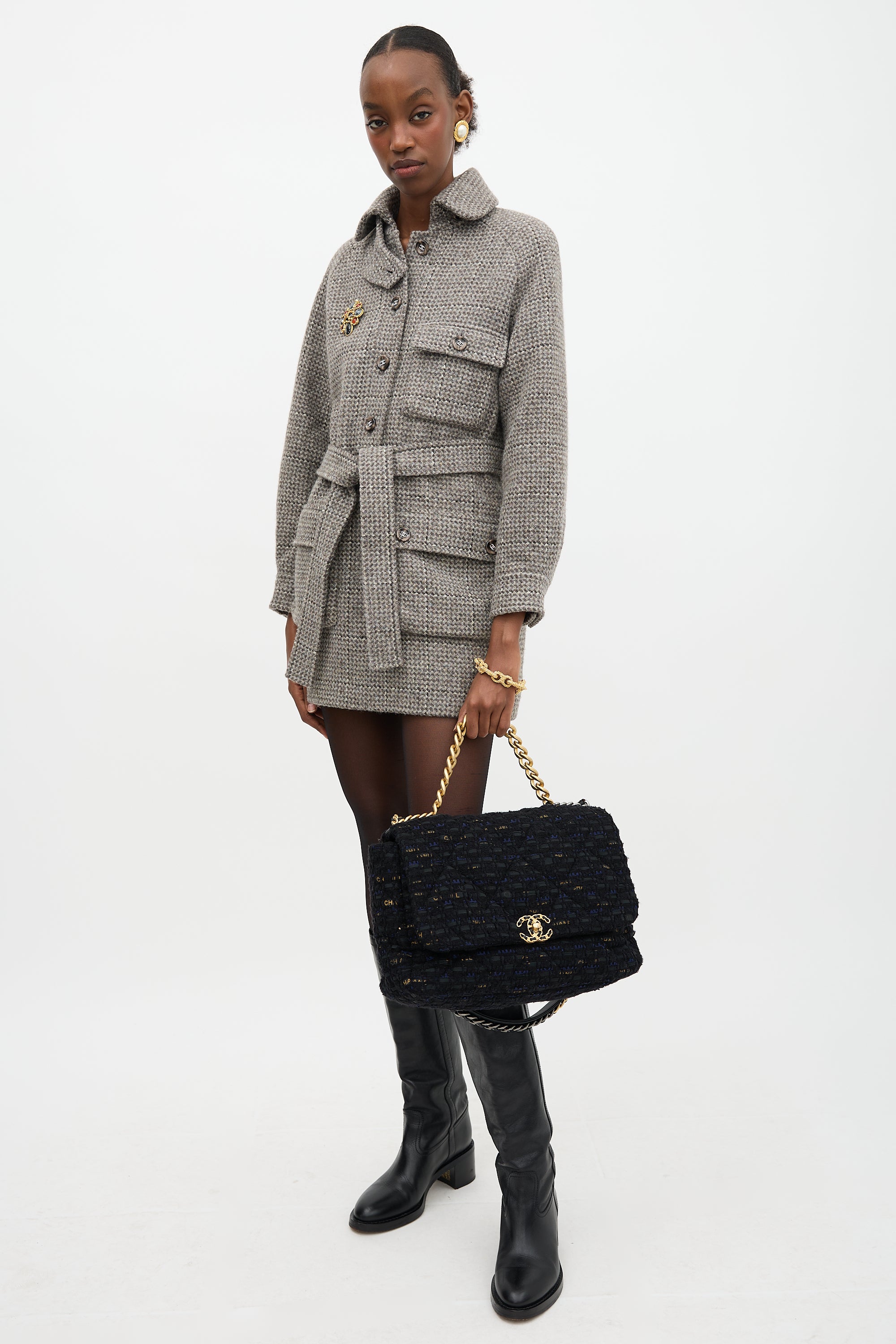 Chanel Tweed Maxi 19 Flap Bag