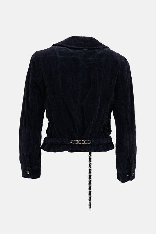 Chanel 06A Navy Velvet Moto Jacket