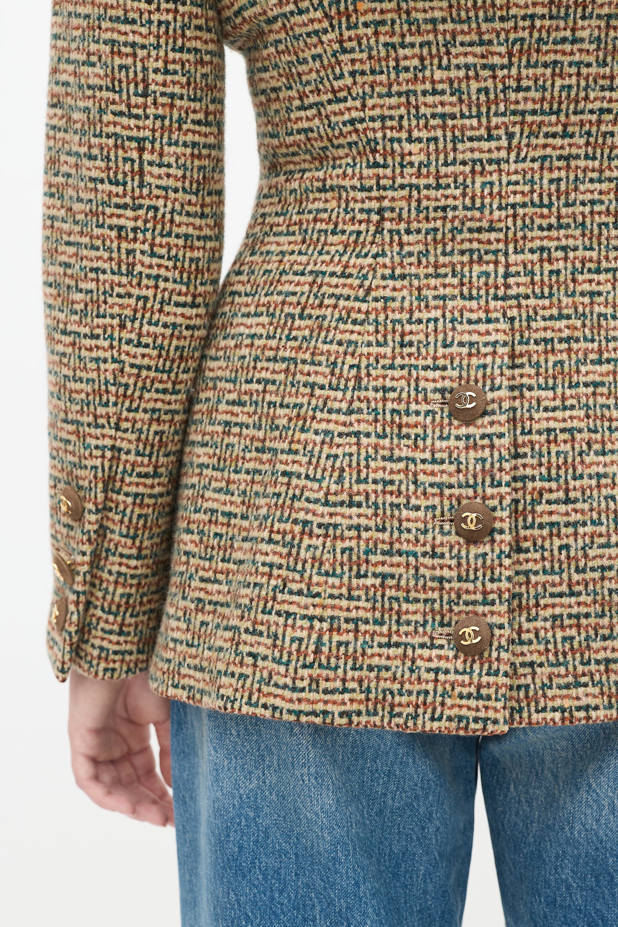 Chanel Vintage Brown & Multicolour Wool Tweed Flap Jacket