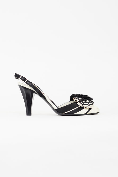 Chanel Vintage Black & White Canvas Camellia Heel