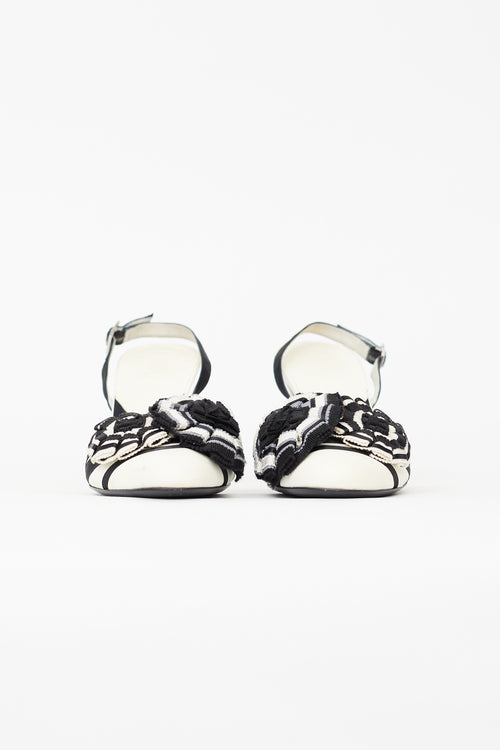 Chanel Vintage Black & White Canvas Camellia Heel