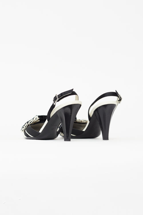 Chanel Vintage Black & White Canvas Camellia Heel