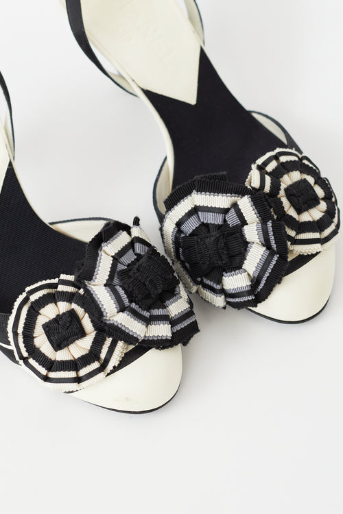 Chanel Vintage Black & White Canvas Camellia Heel