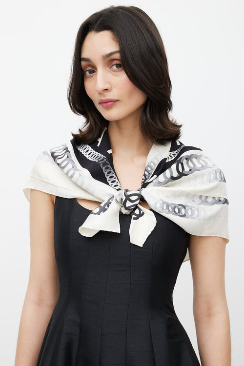 Chanel White & Black CC Chain Print Scarf