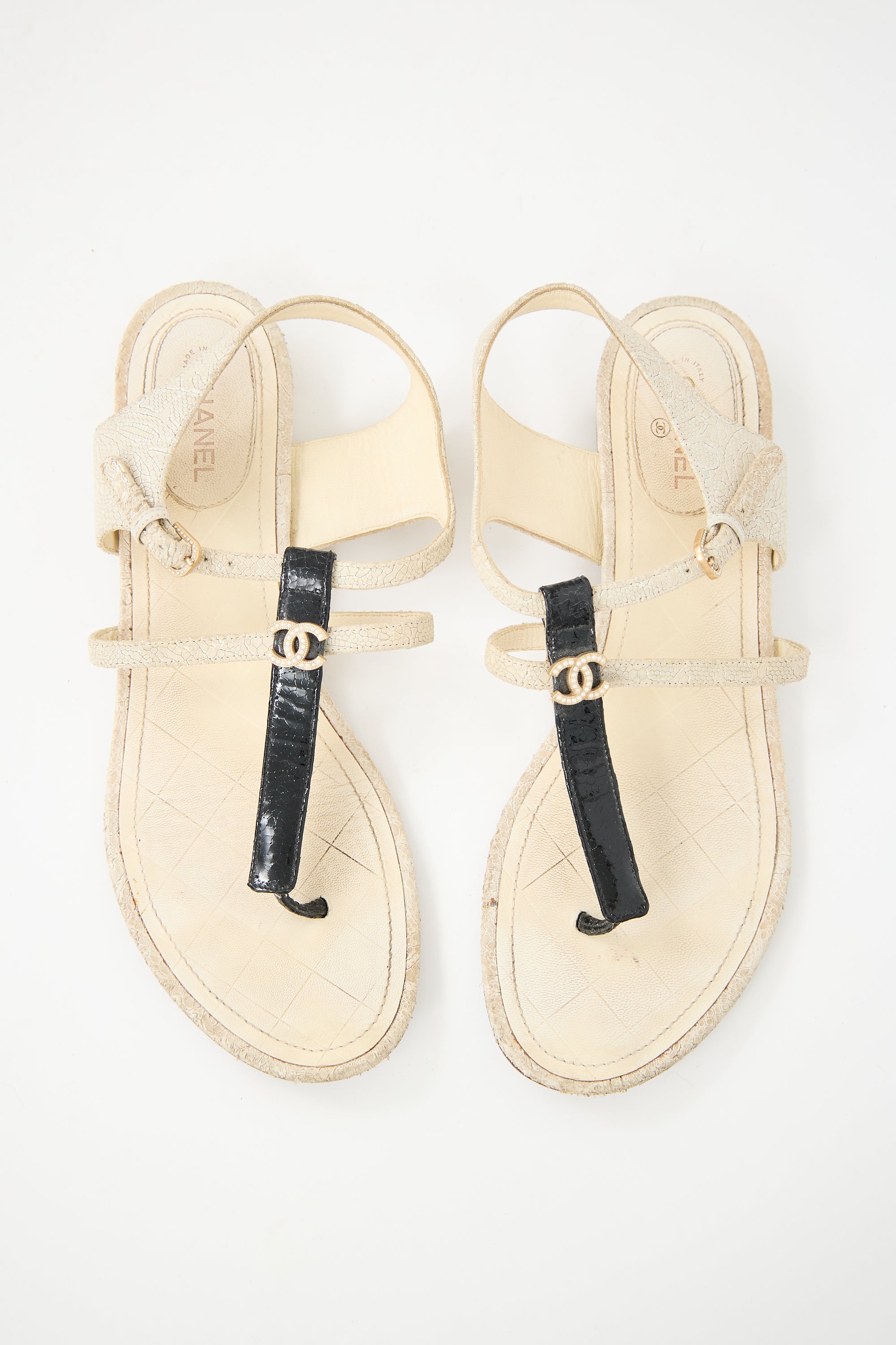 Chanel Cream Leather Stingray Sandal