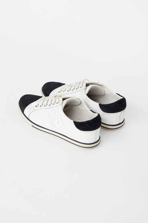 Chanel White & Black Leather CC Sneaker
