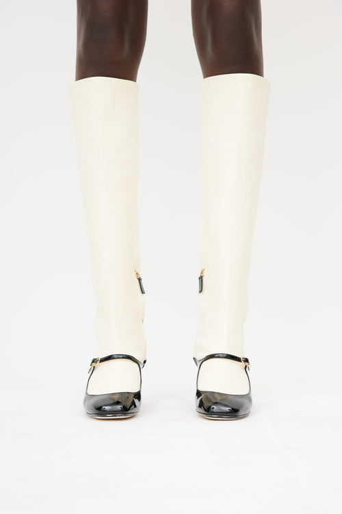 Chanel Cream & Black Patent Mary Jane Boot