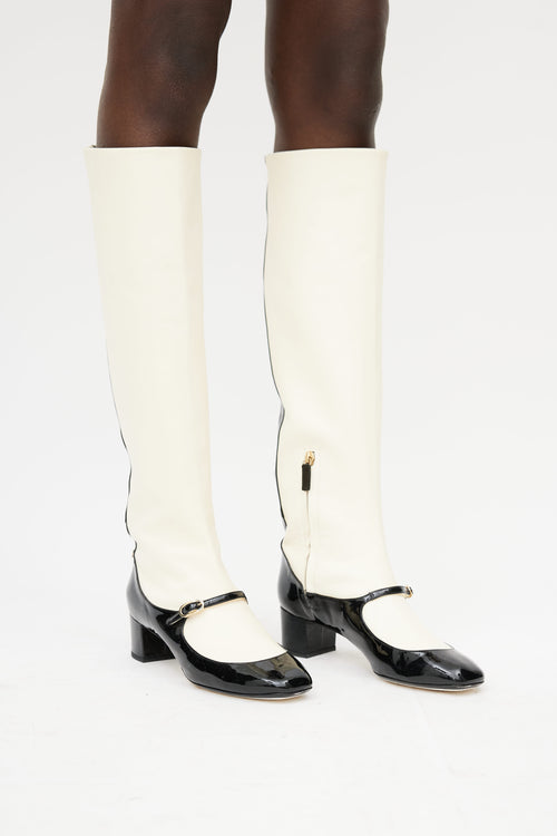 Chanel Cream & Black Patent Mary Jane Boot
