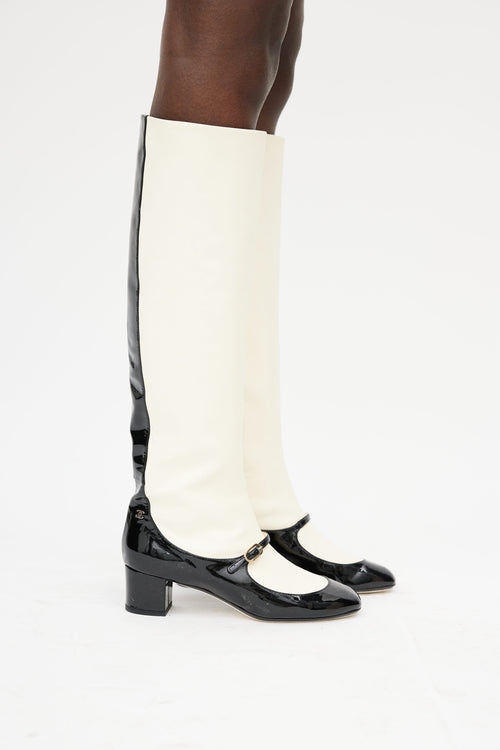Chanel Cream & Black Patent Mary Jane Boot