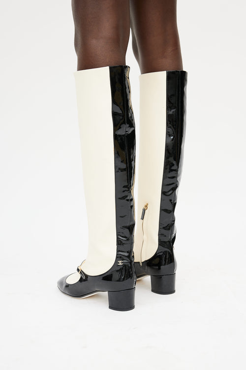 Chanel Cream & Black Patent Mary Jane Boot