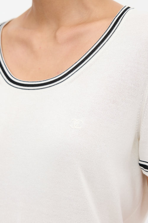 Chanel White & Black Striped Logo Top