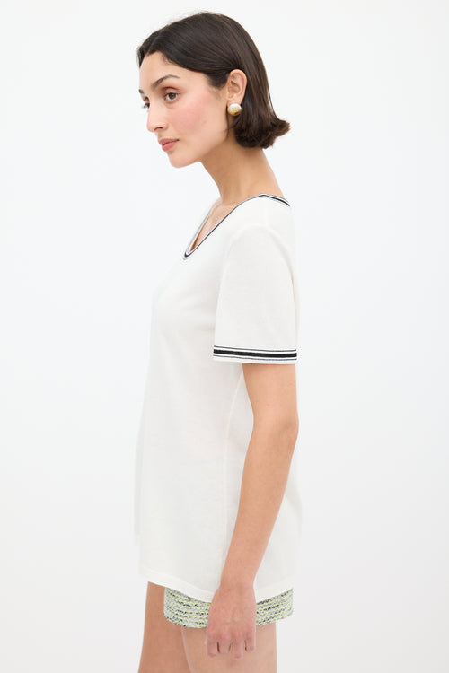 Chanel White & Black Striped Logo Top