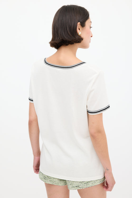 Chanel White & Black Striped Logo Top