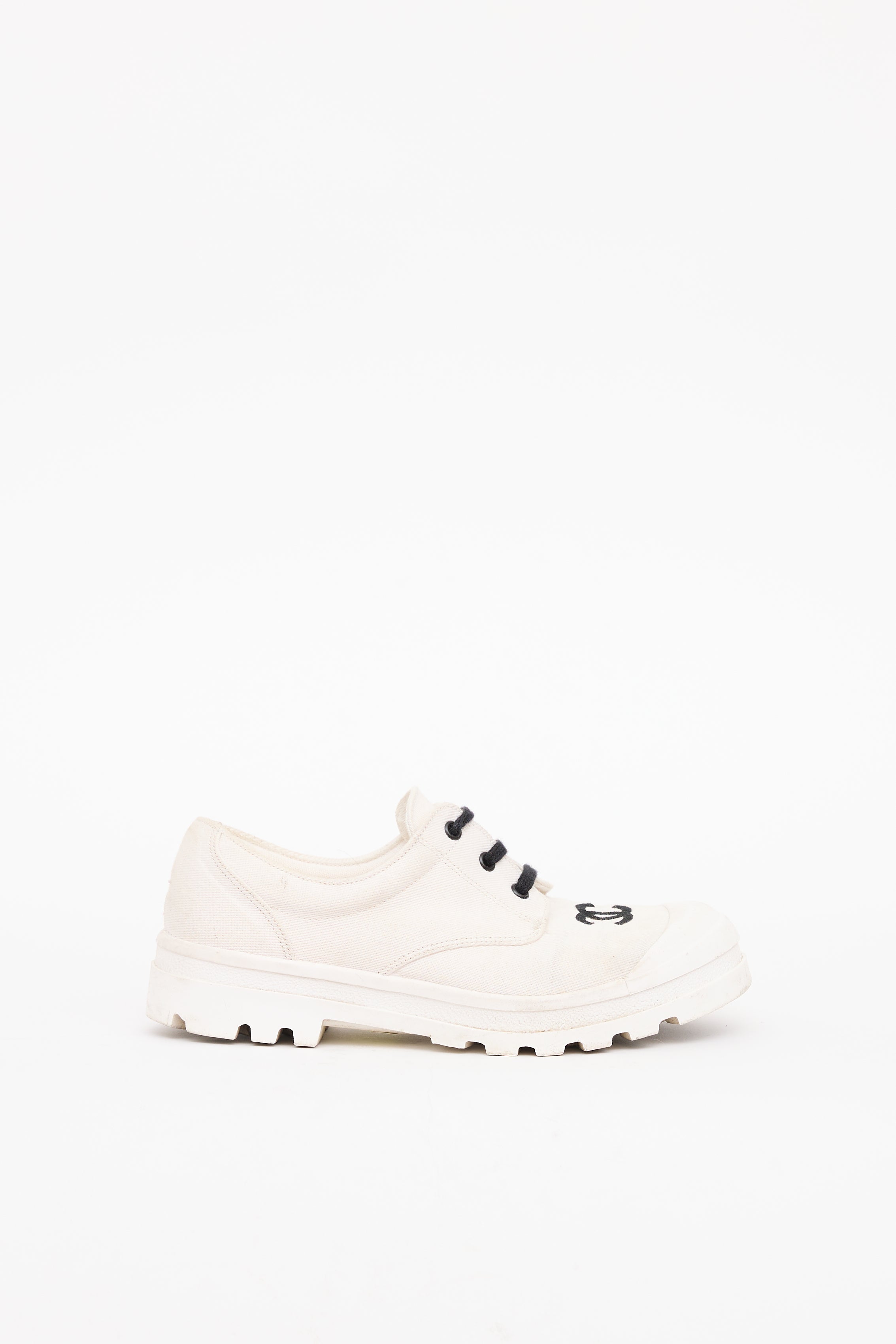 Chanel White CC Canvas Sneaker
