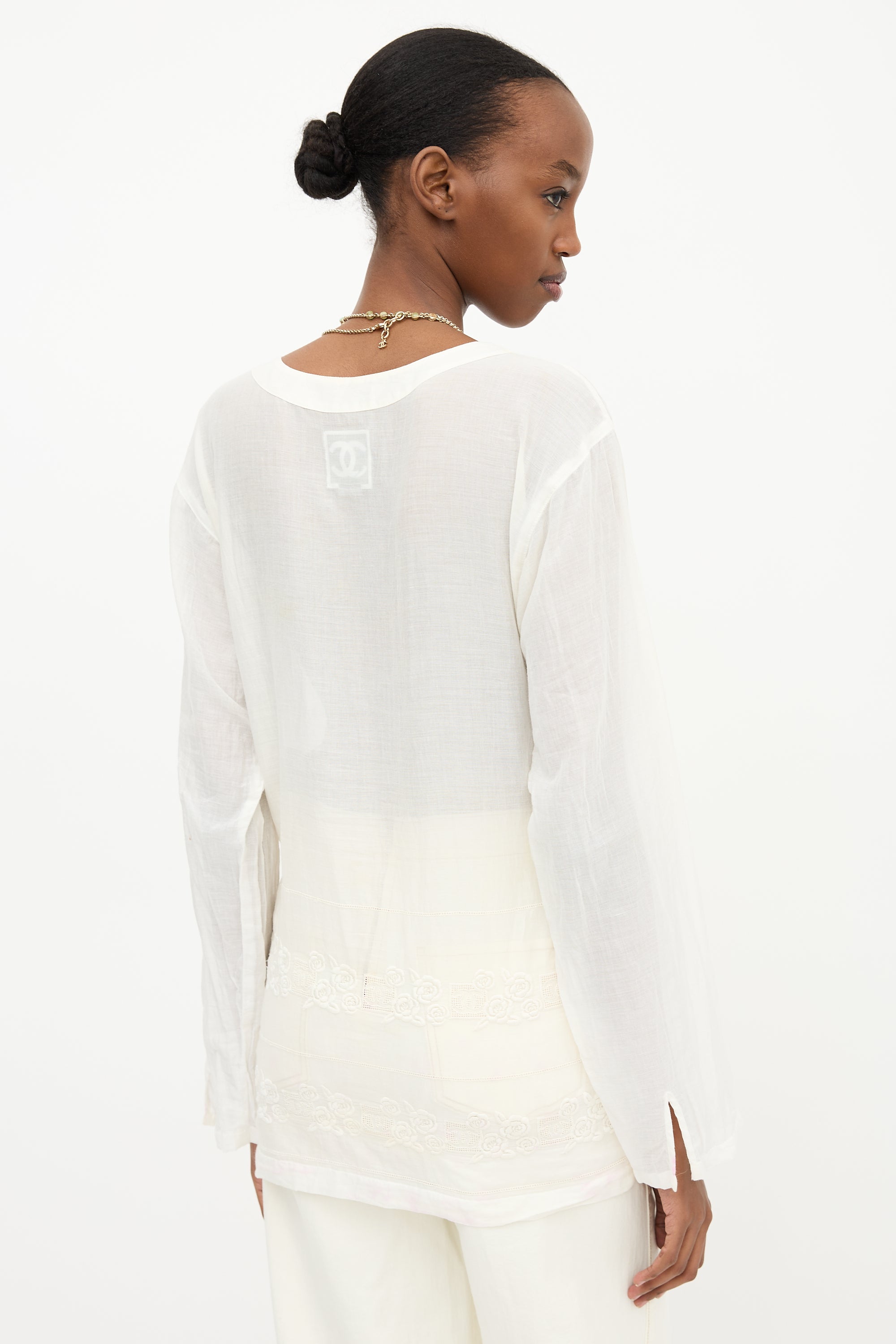 Chanel SS 2007 CC Camelia Eyelet Top