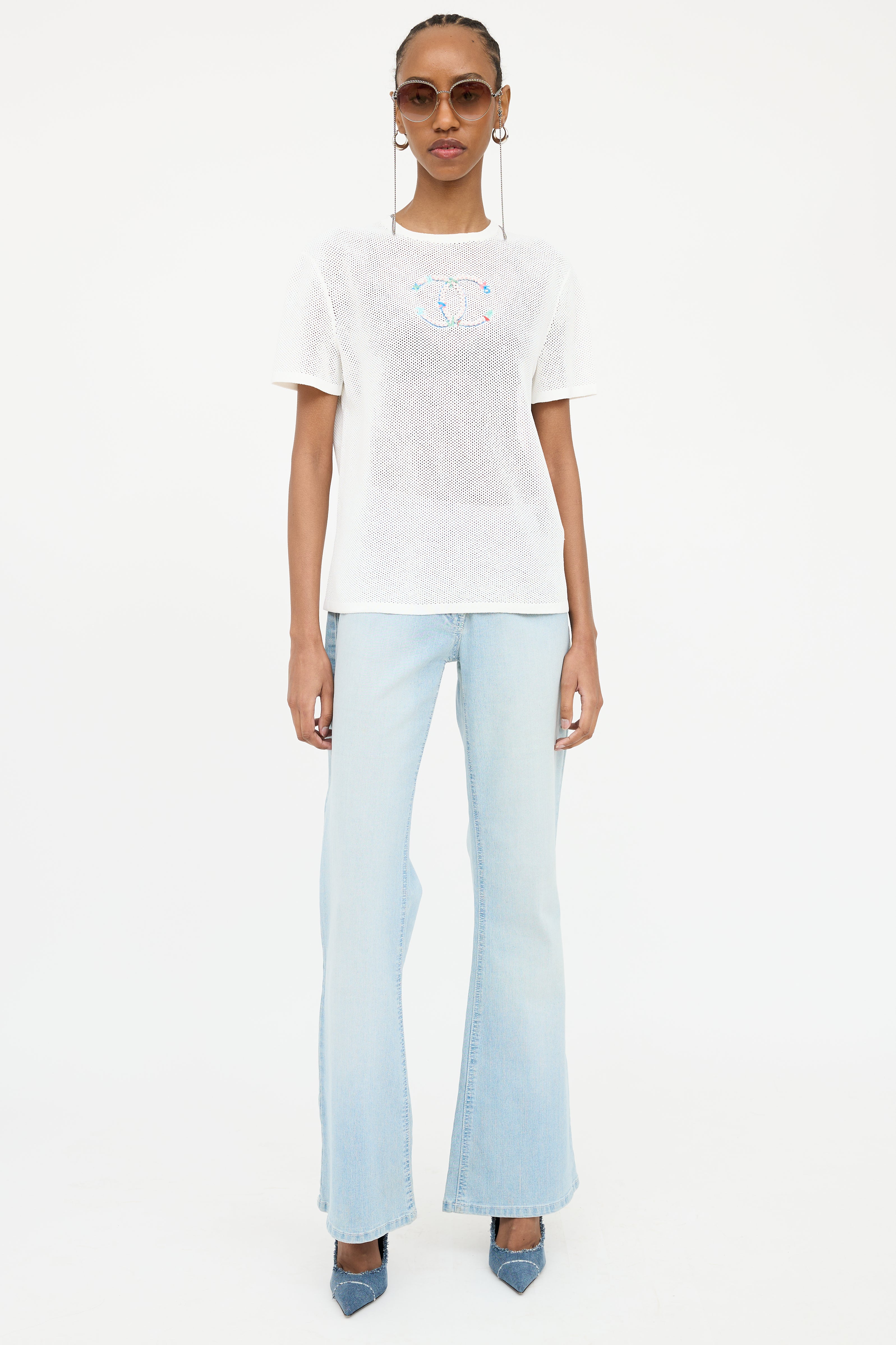 Chanel White & Multi Colour S/S 2019 Embroidered Top