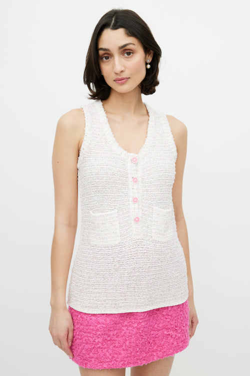 Chanel White & Pink Knit Boucle Top