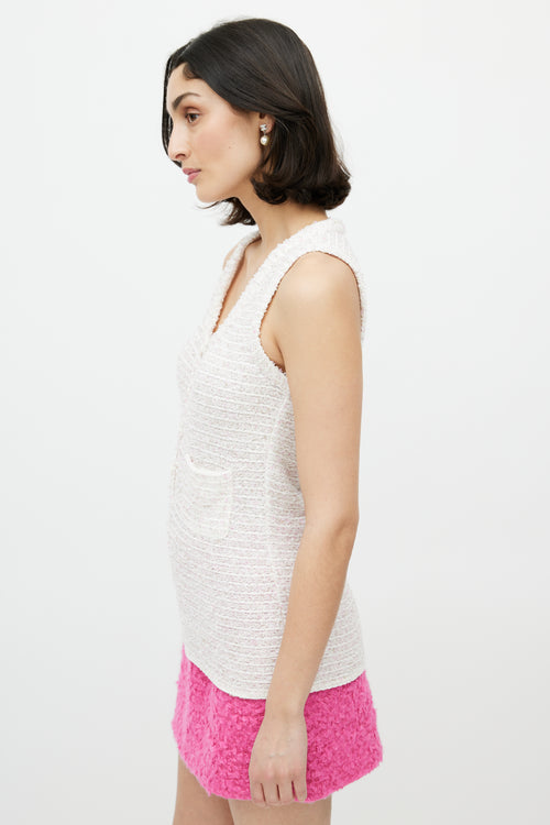 Chanel White & Pink Knit Boucle Top