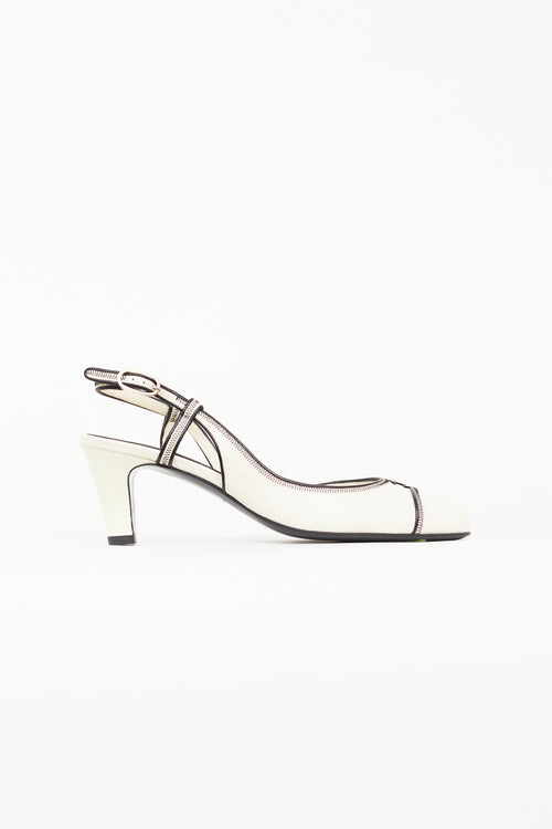 Chanel White & Black Slingback Heel