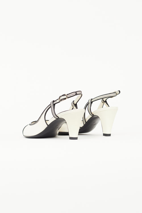 Chanel White & Black Slingback Heel