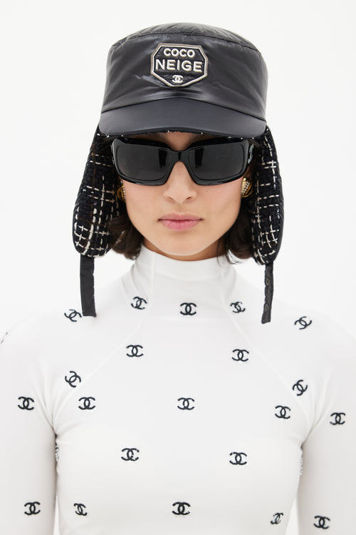 Chanel Winter 2018 Black Puffer & Tweed Trapper Hat