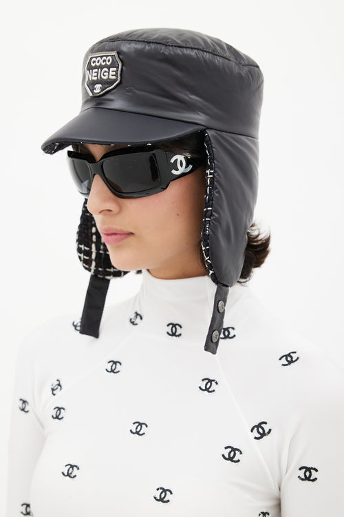 Chanel Winter 2018 Black Puffer & Tweed Trapper Hat