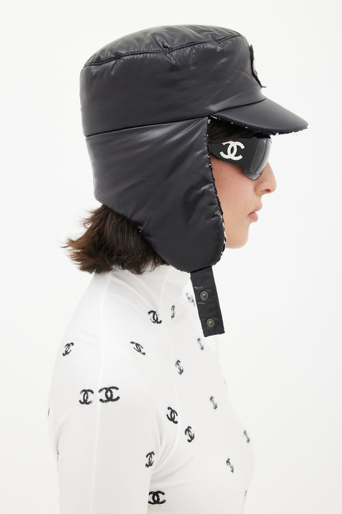 Chanel Winter 2018 Black Puffer & Tweed Trapper Hat