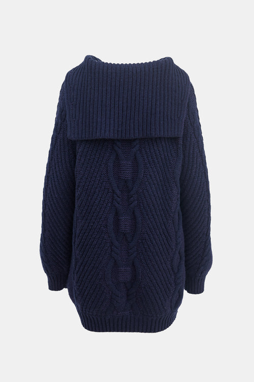 Chanel Navy Wool Cableknit Sailor Collar Sweater