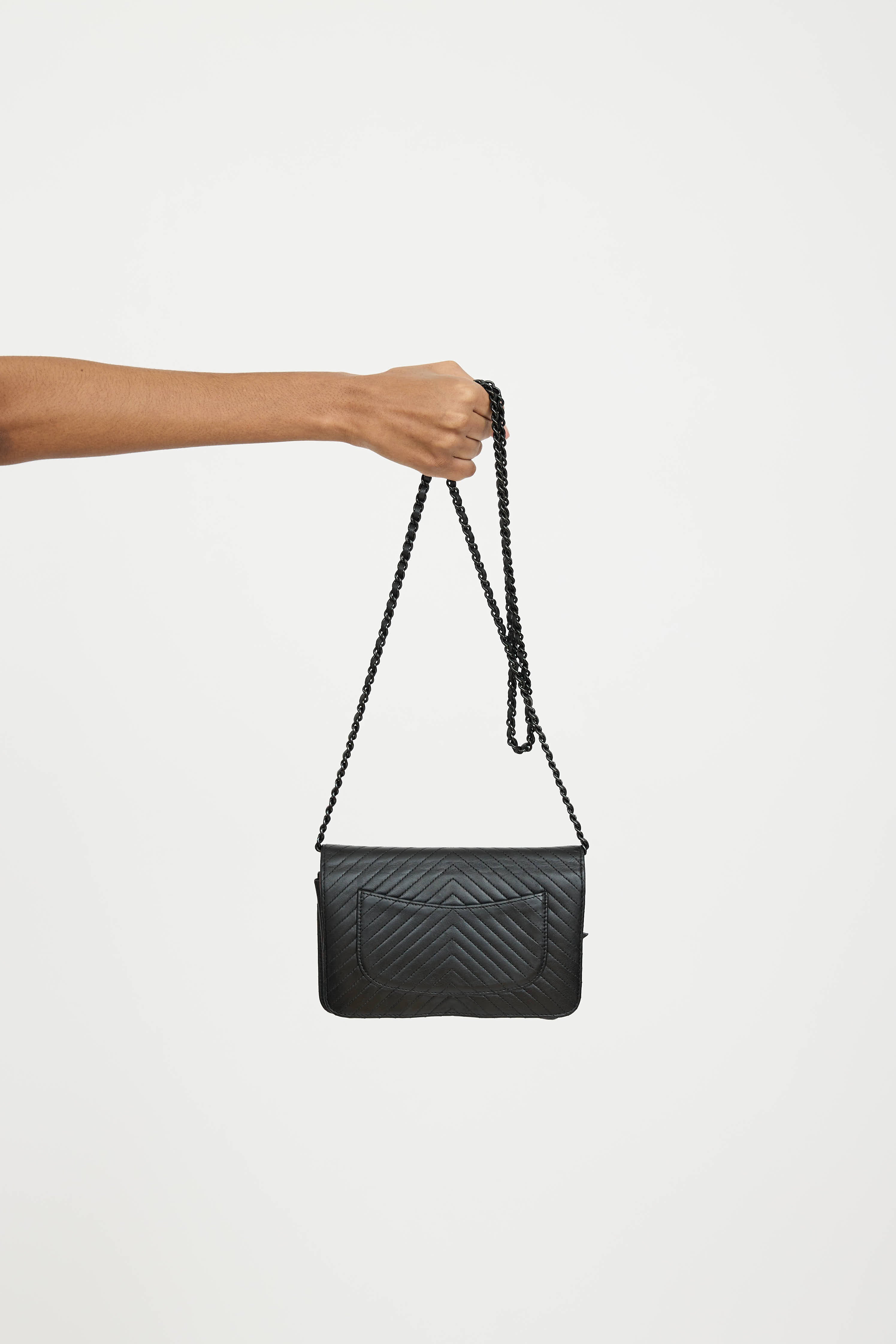 Chanel 2014 So Black Chevron Wallet On Chain