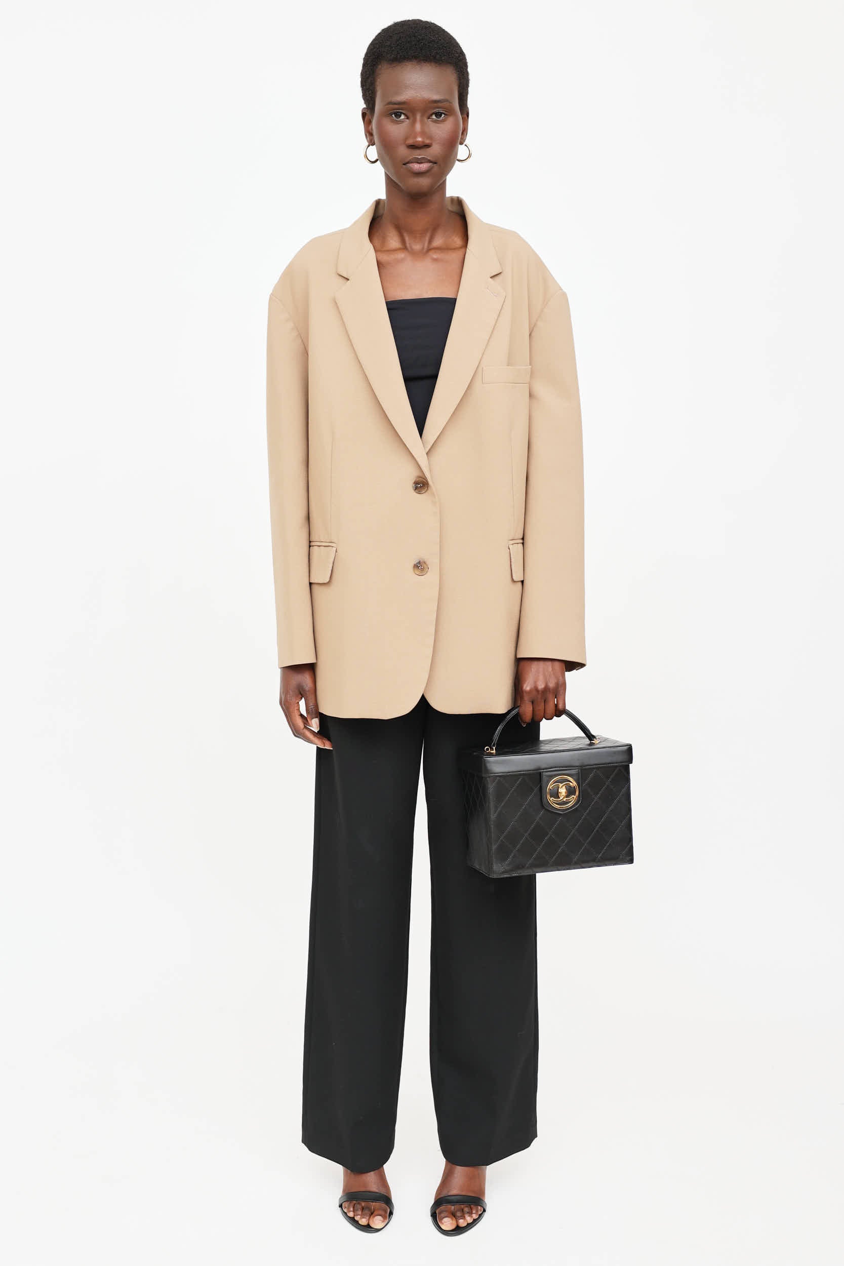 Chanel 1994 Large Leather Circle CC Vanity Case Bag